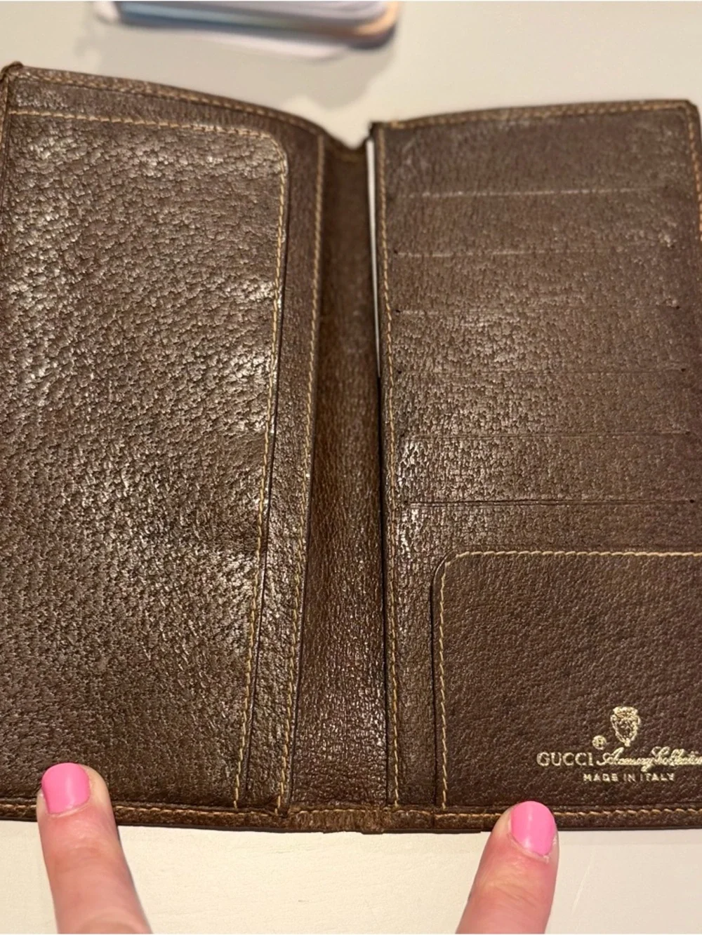 Gucci Vintage Monogram Brown Leather Bi-Fold Chrckbook Wallet - Picture 4 of 10